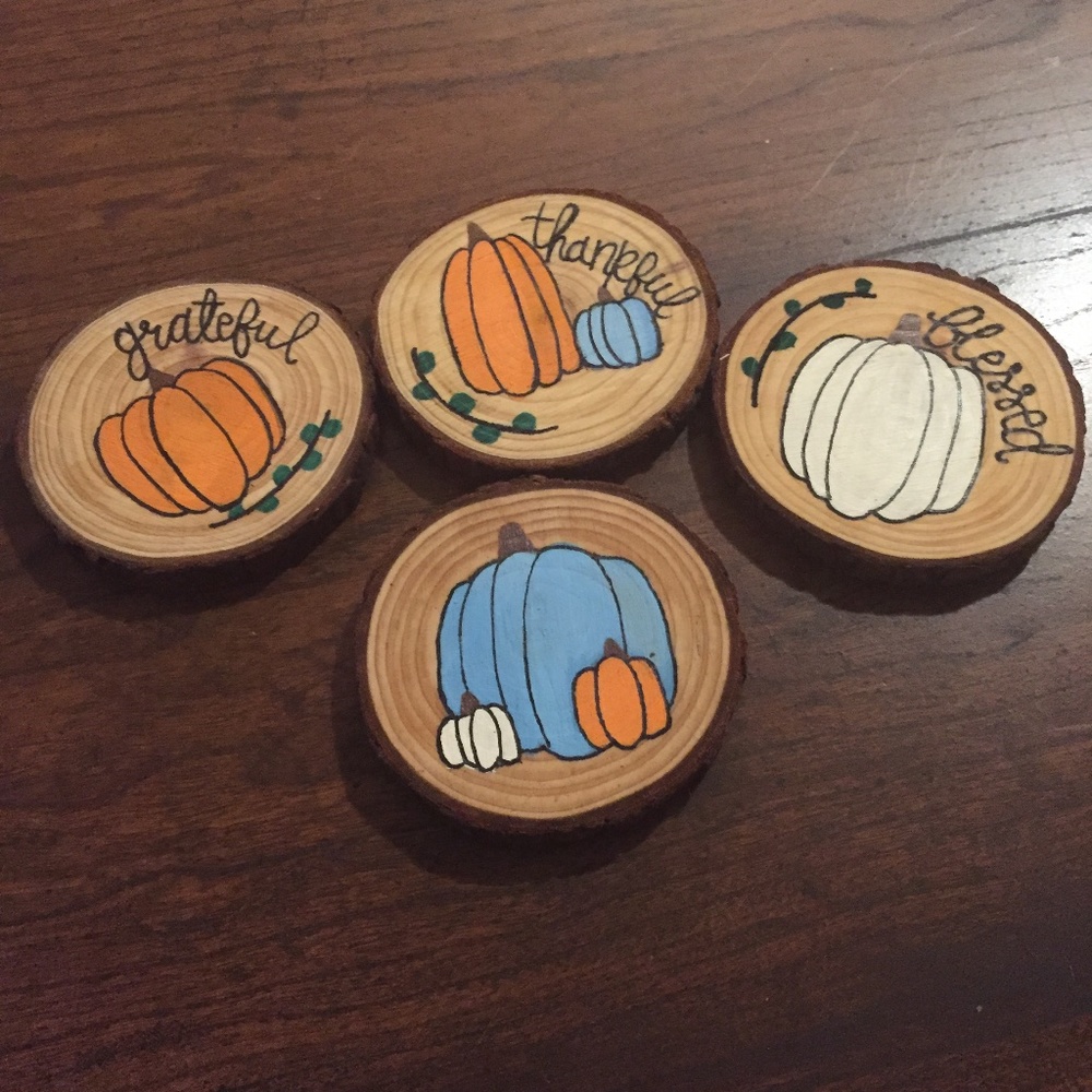 Pumpkin Handpainted Wooden Coasters 4 Count-New!